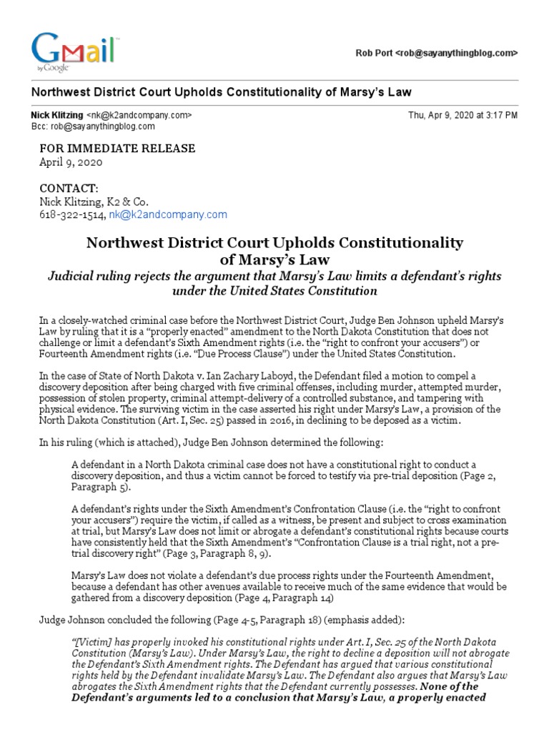 Marsy's Law Release PDF Sixth Amendment To The United States