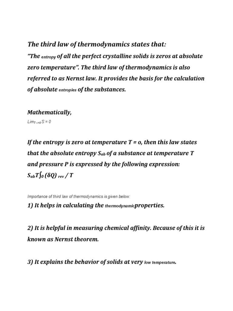 Limitations of the Third Law of Thermodynamics | PDF | Entropy ...