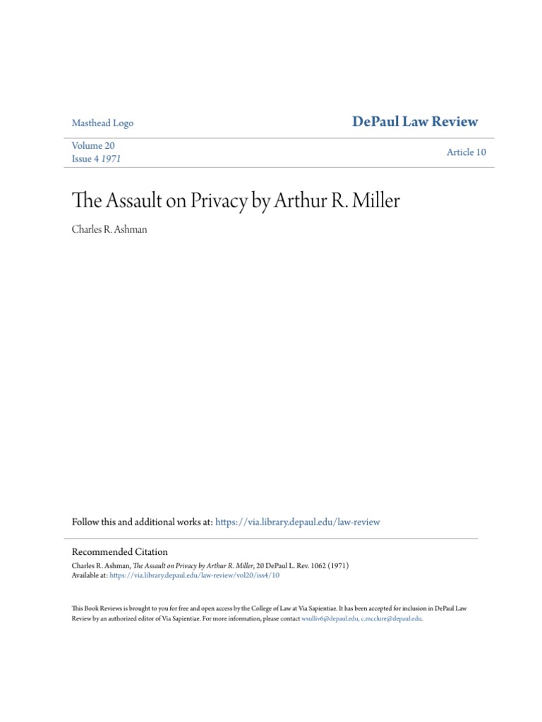 The Assault On Privacy by Arthur R. Miller | PDF