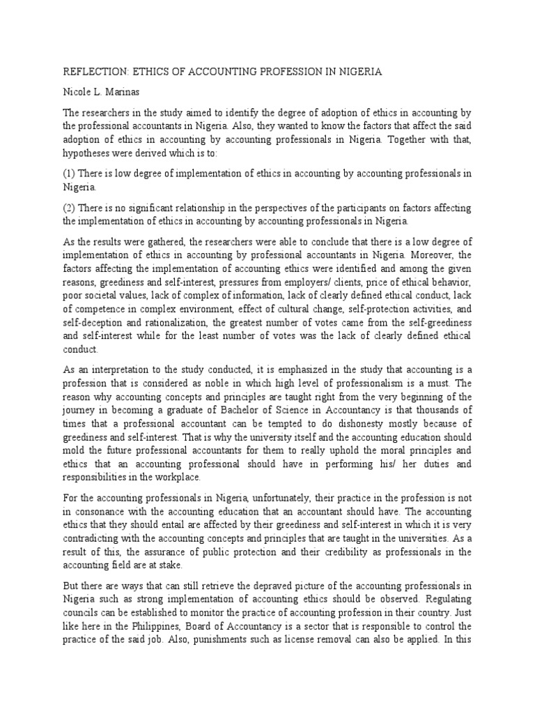 Reflection Paper Sample | Download Free PDF | Accounting | Adoption