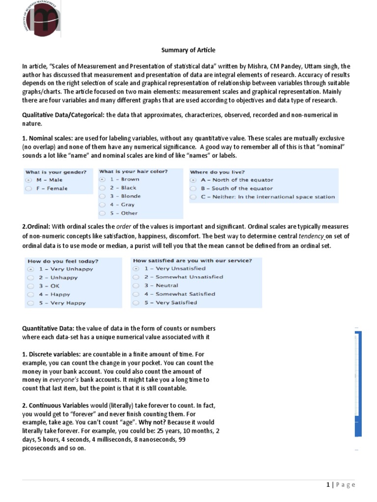 Summary of Article | PDF | Level Of Measurement | Histogram