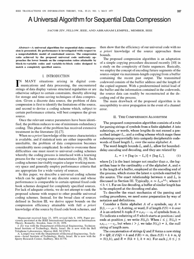 LZ77 Data Compression Theoretical Computer Science