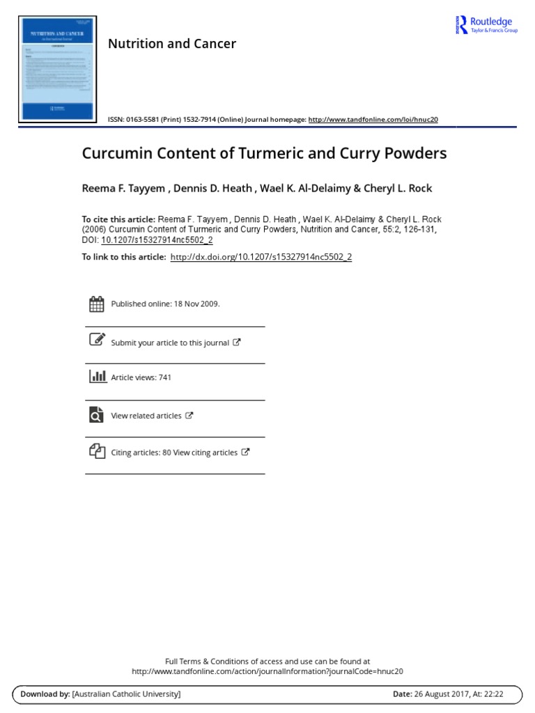 Curcumin Content of Turmeric and Curry Powders PDF Curry Turmeric