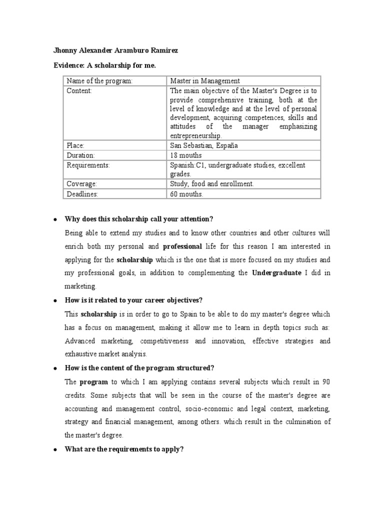 Evidence A Scholarship For Me PDF Academic Degree Master's Degree