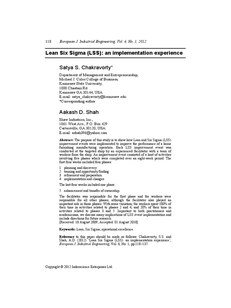 Lean Six Sigma An Implementation Experience | PDF | Six Sigma | Lean ...