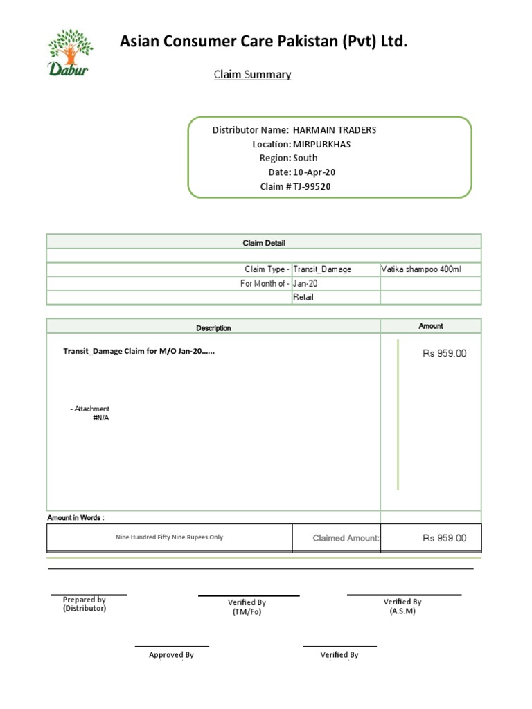 Transit Claims Summary for Pakistan | PDF | Rupee | Economy Of India