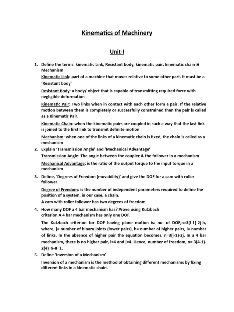 Kinematics of Machinery: Unit-I | PDF | Gear | Acceleration