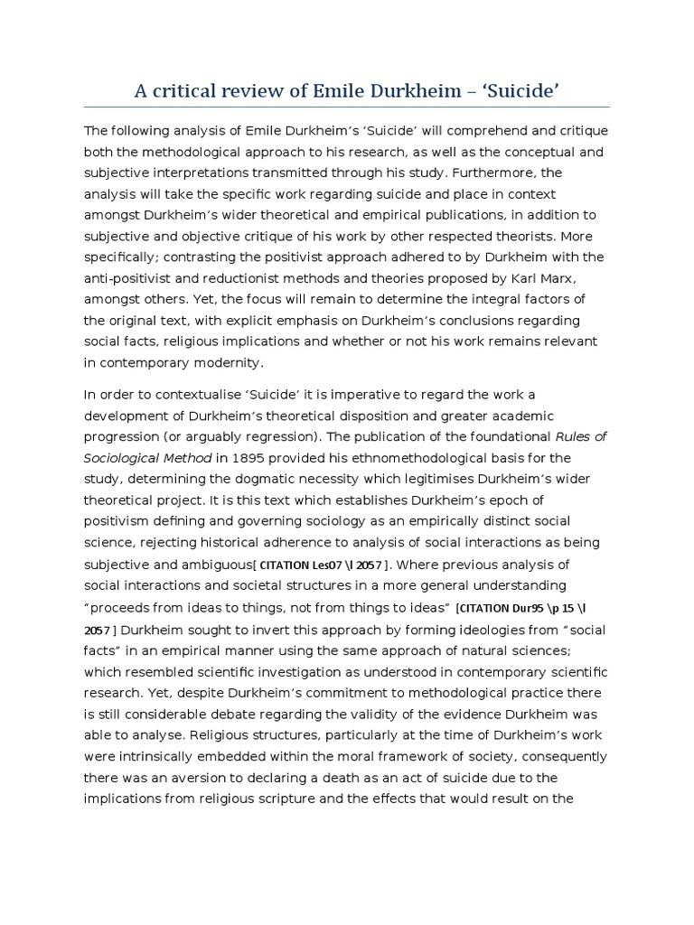 Sociological Review of Durkheim's Suicide | PDF | Émile Durkheim ...