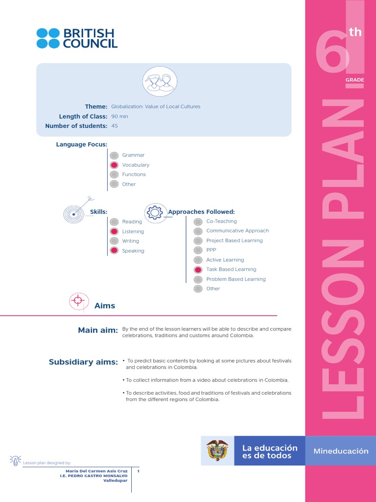 Aims Main Aim:: Theme: Length of Class: Number of Students: Language ...