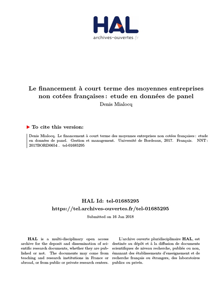 Mialocq Denis 17 Corr Pdf Petite Ou Moyenne Entreprise Banques