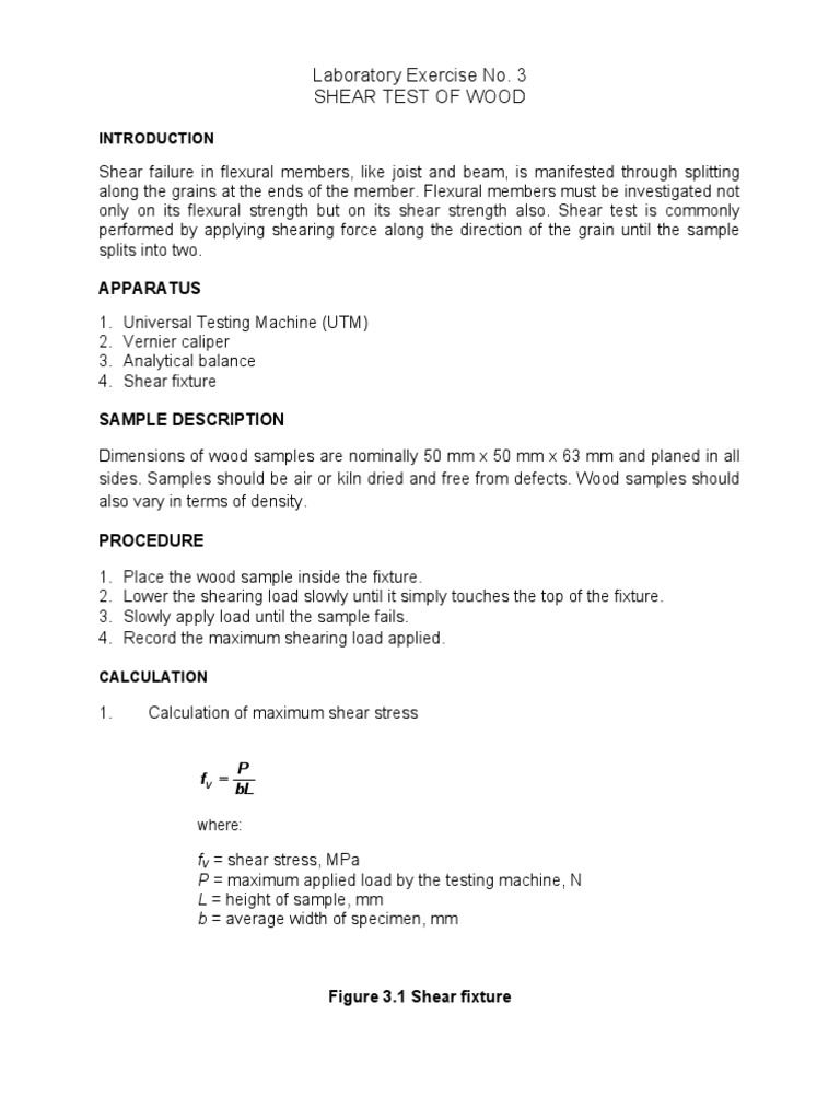 Shear Testing Procedure for Wood | PDF | Strength Of Materials ...