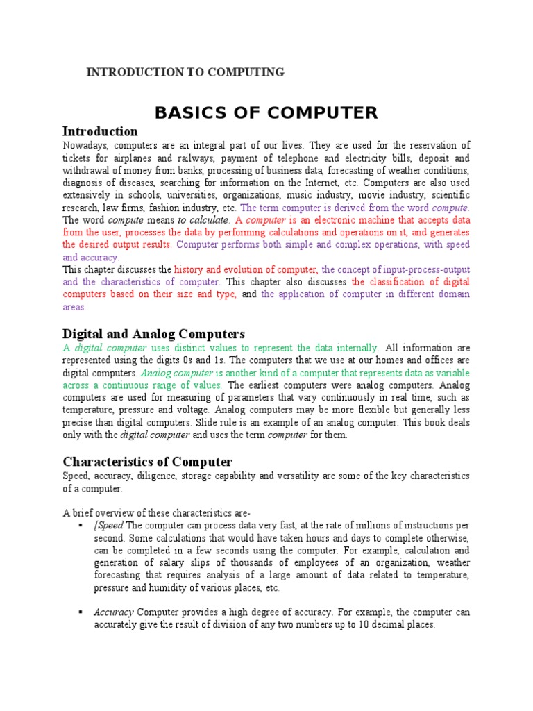 INTRODUCTION TO COMPUTING Part1 | PDF | Input/Output | Personal Computers