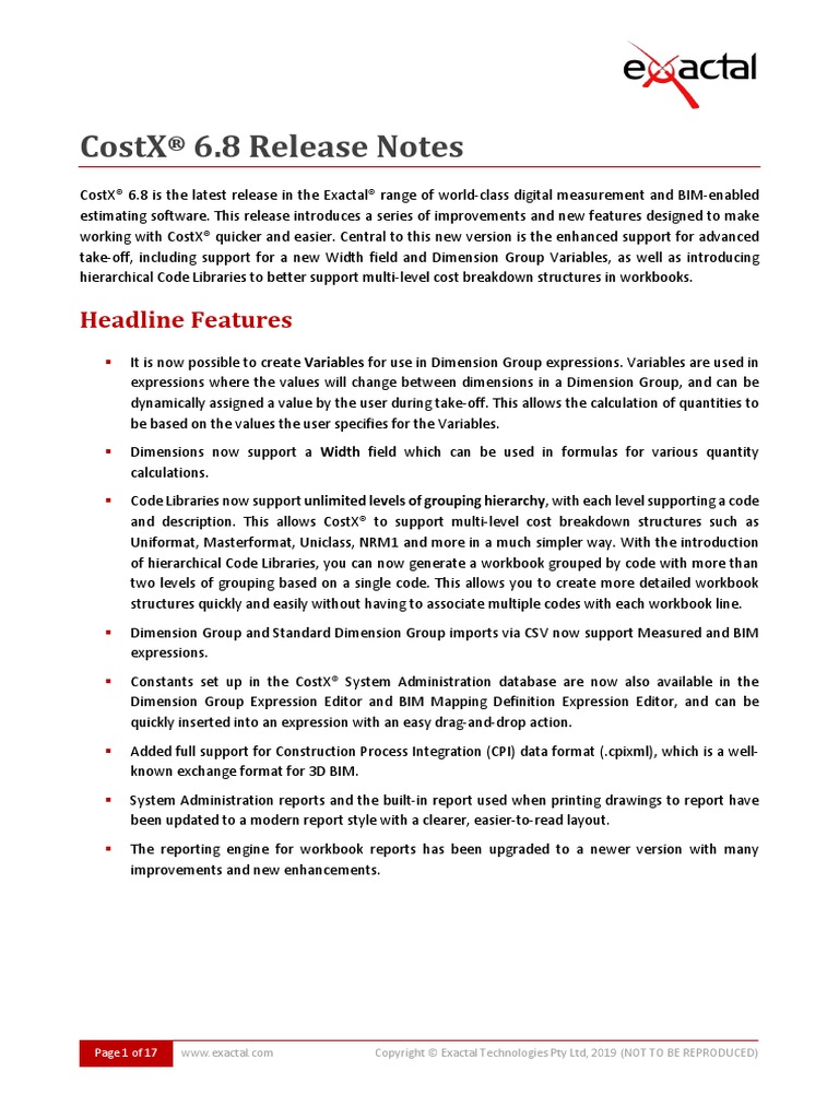 Costx 6.8 Release Notes: Headline Features | PDF | Variable (Computer ...