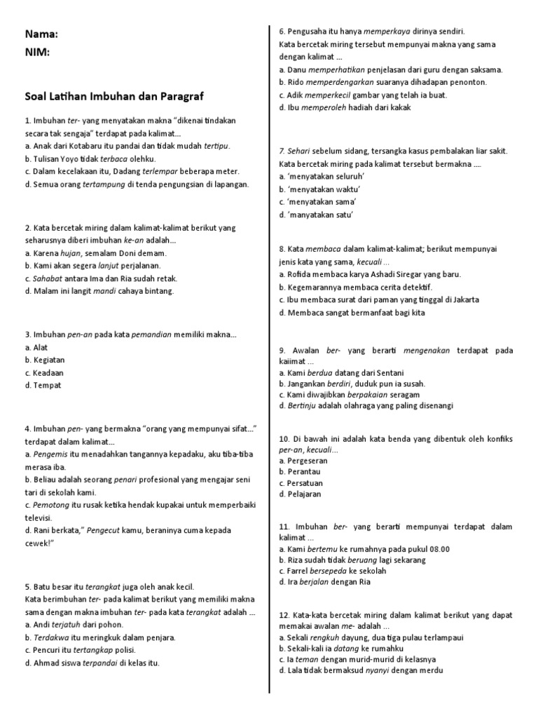 3466 Soal Imbuhan Dan Paragraf Pdf