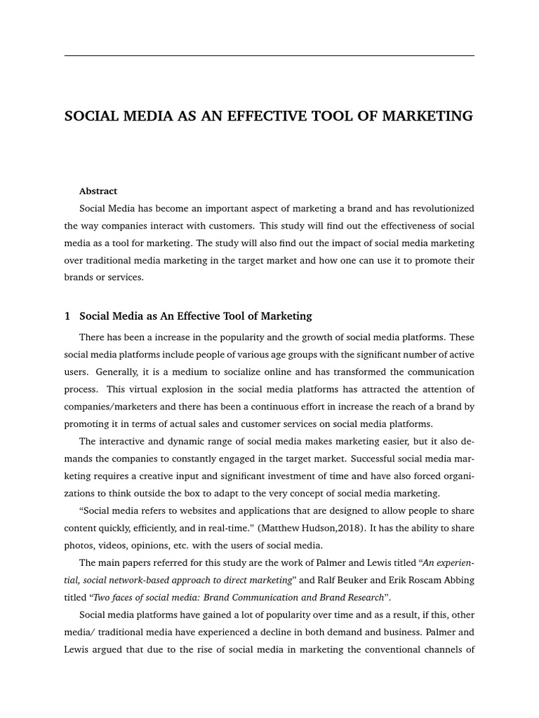 1 Social Media As An Effective Tool of Marketing | PDF | Social Media ...