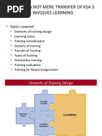 Training Is Not Mere Transfer of Ksa S It Involves Learning: - Topics Covered