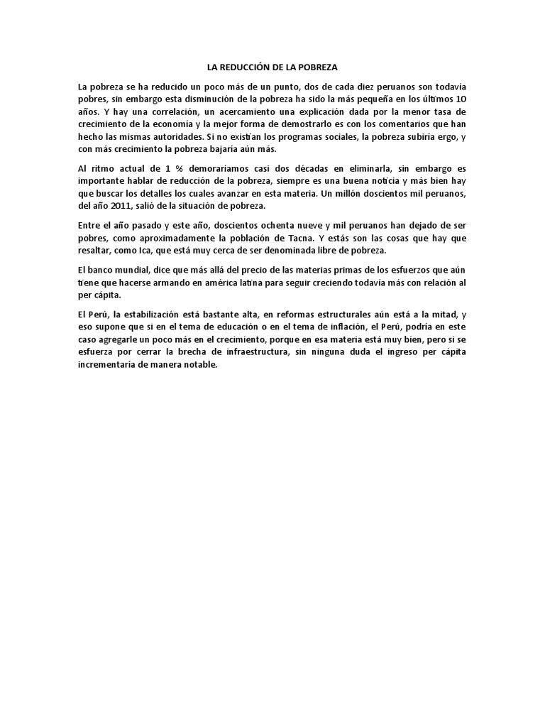 La Reducción de La Pobreza | PDF