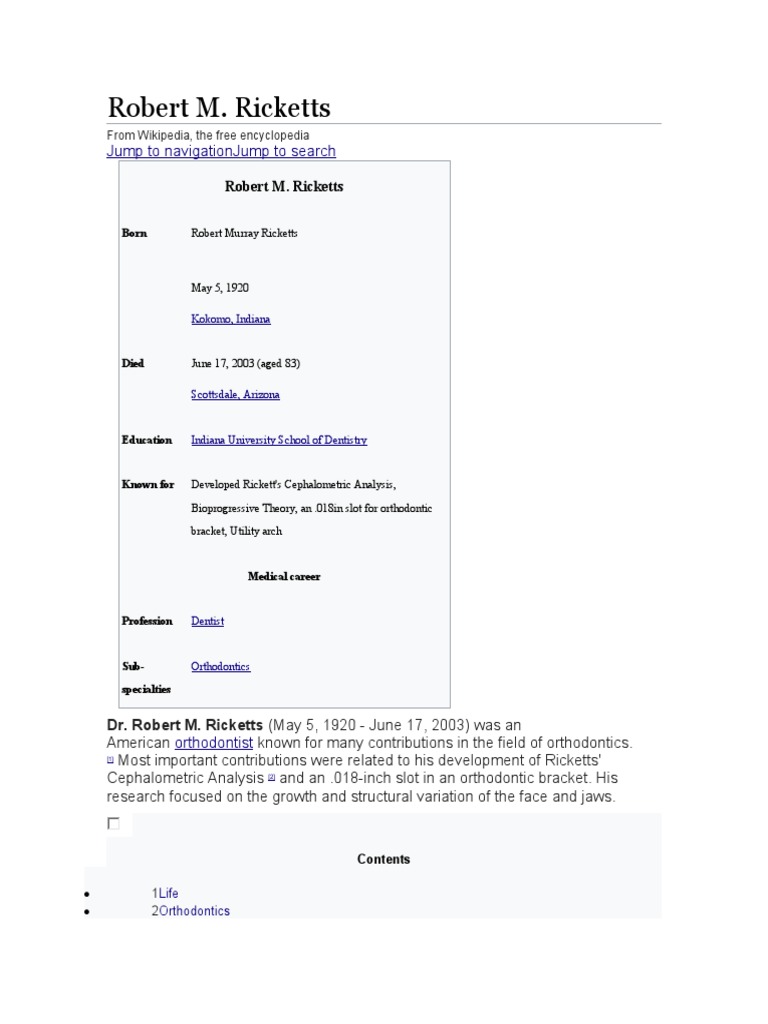 Robert M. Ricketts: Orthodontic Pioneer | PDF | Orthodontics ...