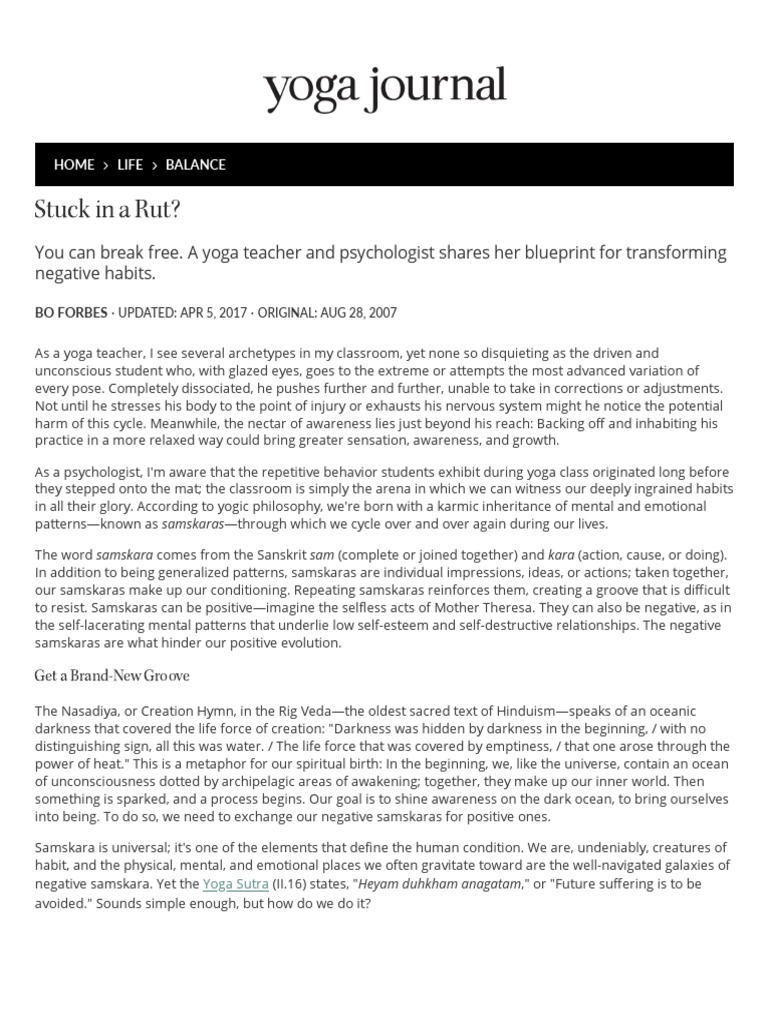 Understanding Samskaras in Order To Break Free Yoga Journal PDF PDF Yoga Insight