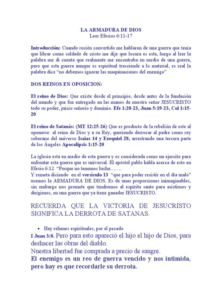 La Armadura de Dios en la Guerra Espiritual | PDF | Fe | Salvación