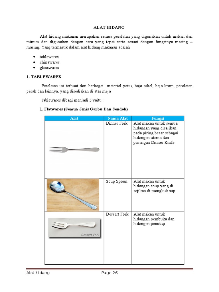 Alat Hidang Makanan PDF | PDF | Memasak, Makanan, & Anggur
