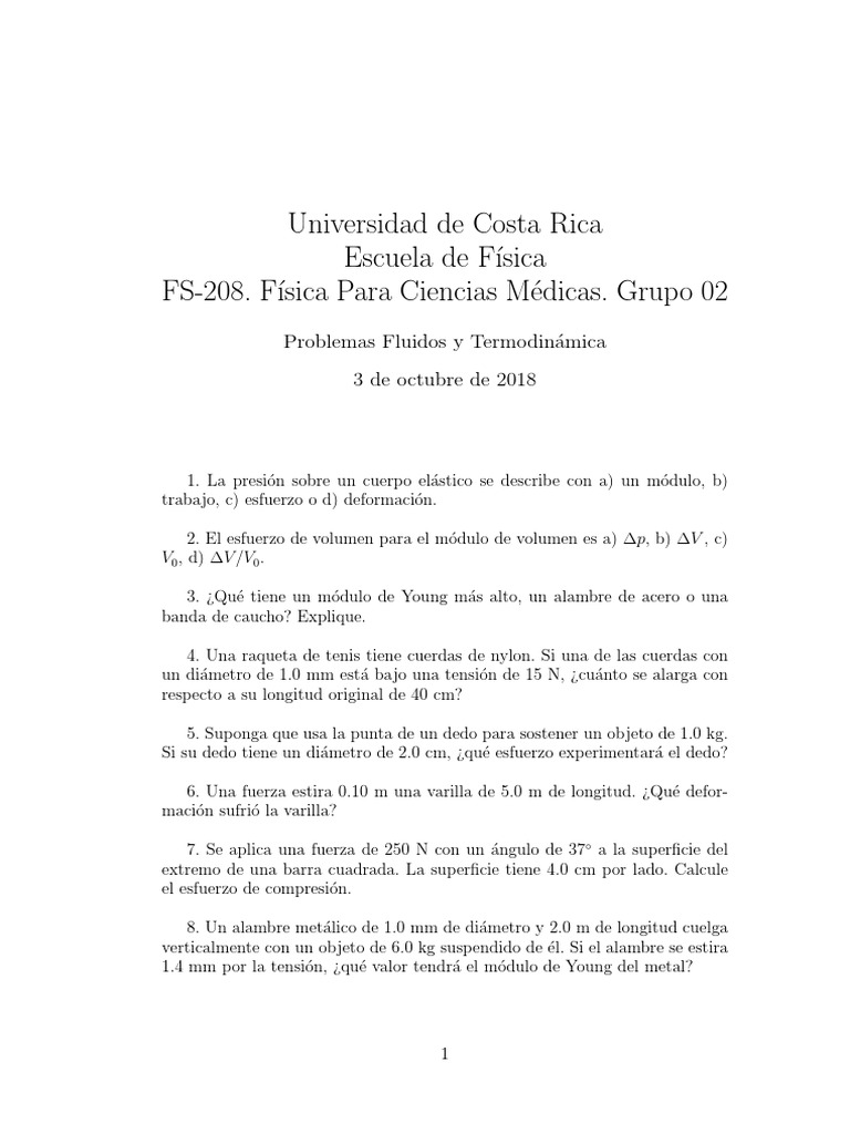 Problemas de Fluidos y Termodinámica UCR | PDF | Presión | Viscosidad
