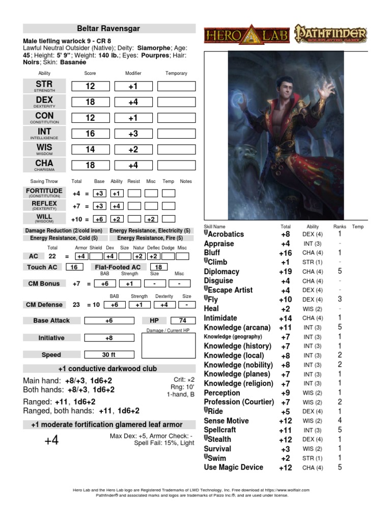 STR +1 12 DEX +4 18 CON +1 12 INT +3 16 WIS +2 14 CHA +4 18: Beltar ...