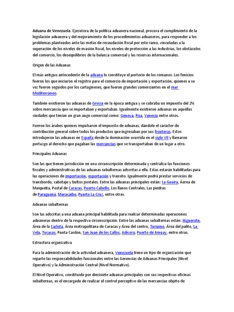 Estructura y Funciones de Aduanas en Venezuela | PDF | aduana | Economias