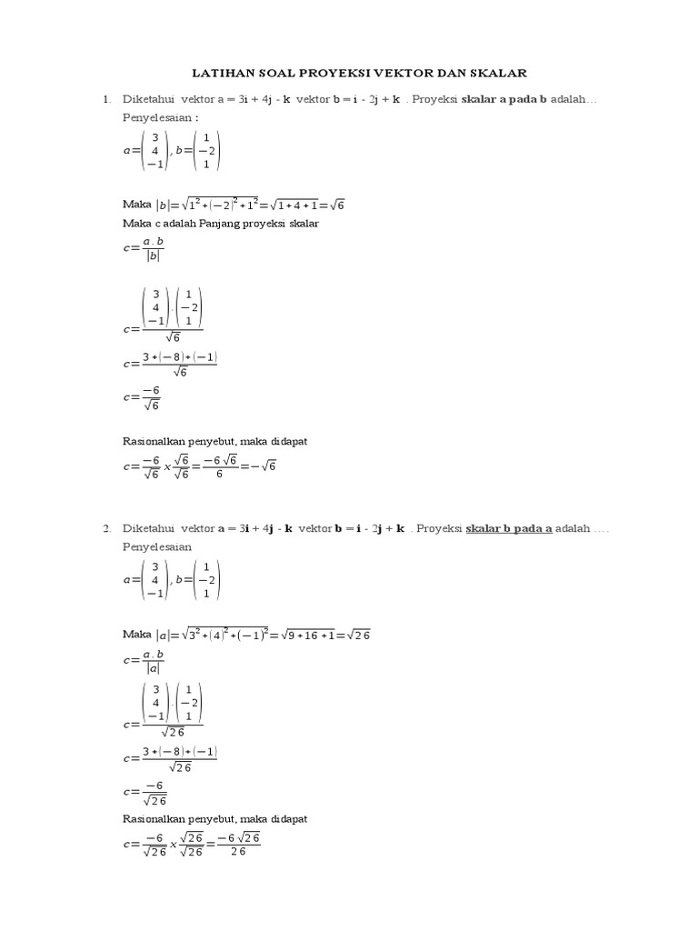 Latihan Proyeksi Vektor dan Skalar | PDF | Sains & Matematika