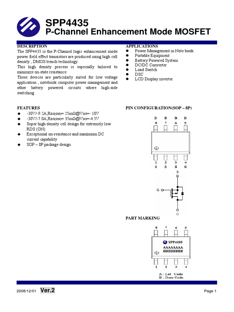 4435sc Datasheet Mosfet Canal P PDF | PDF | Field Effect Transistor ...