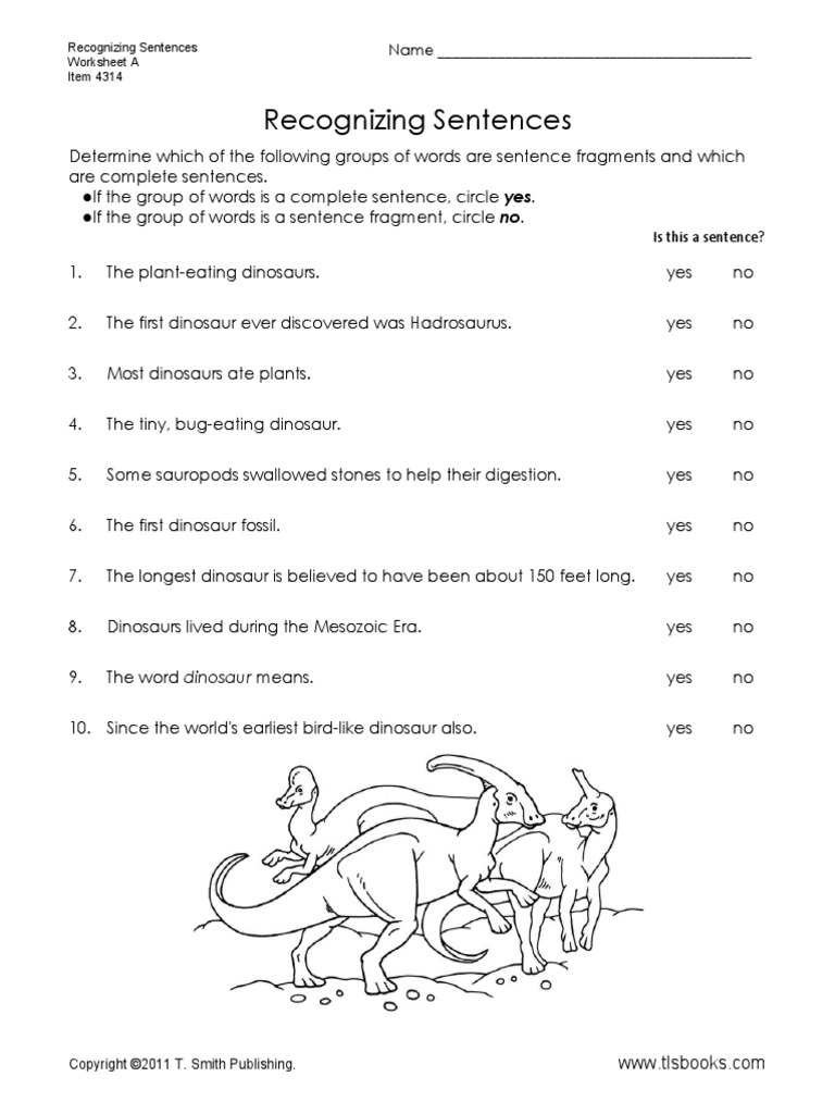 Recognizing Sentences Name PDF Dinosaurs Paleontology