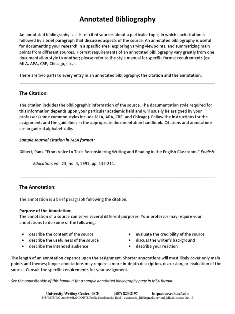 MLA Annotated Bibliography Guide | PDF | Citation | Bibliography