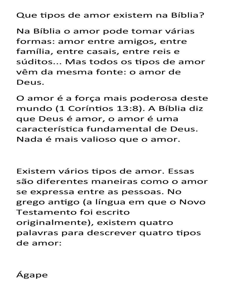 Tipos de Amor Na Bíblia PDF Amor Amizade
