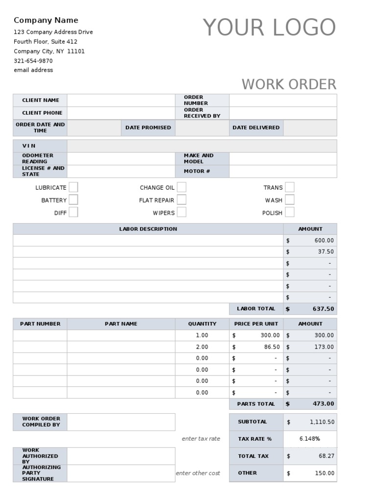 IC Automotive Work Order Template 8963 | PDF | Business