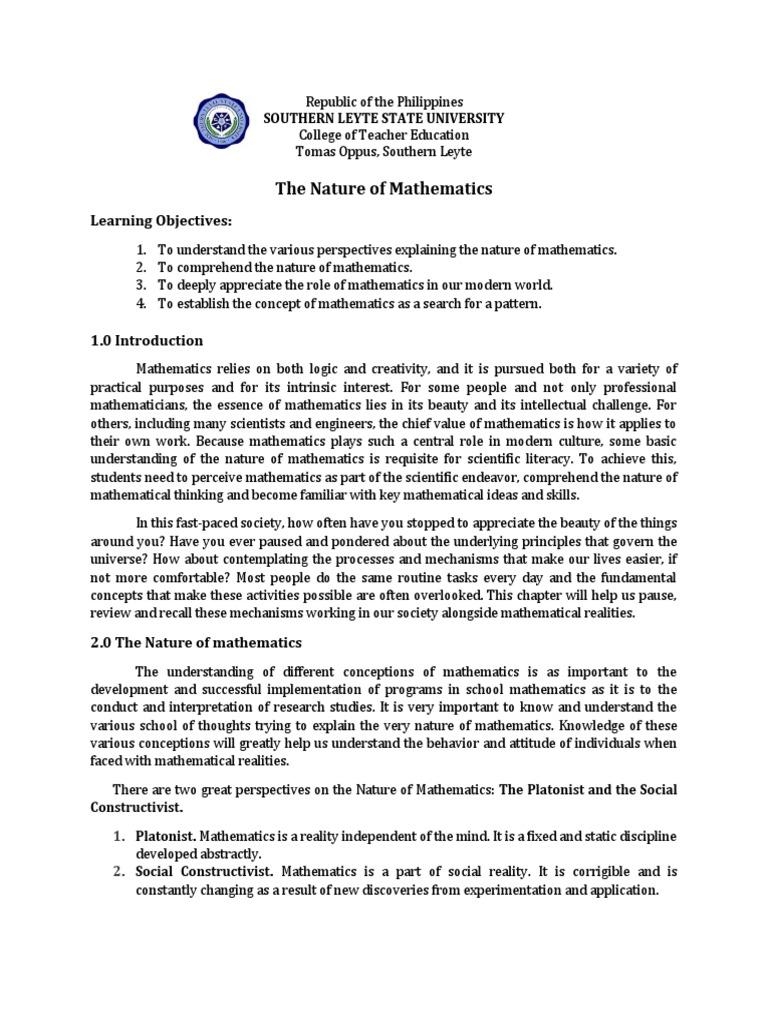 Understanding the Nature of Mathematics | PDF | Pattern | Teaching ...