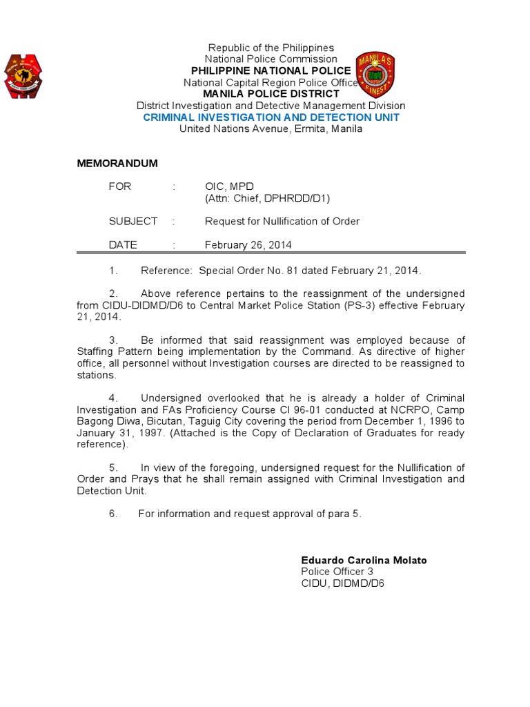 Request for Nullification of Order | PDF | Legal Action | Criminal Law