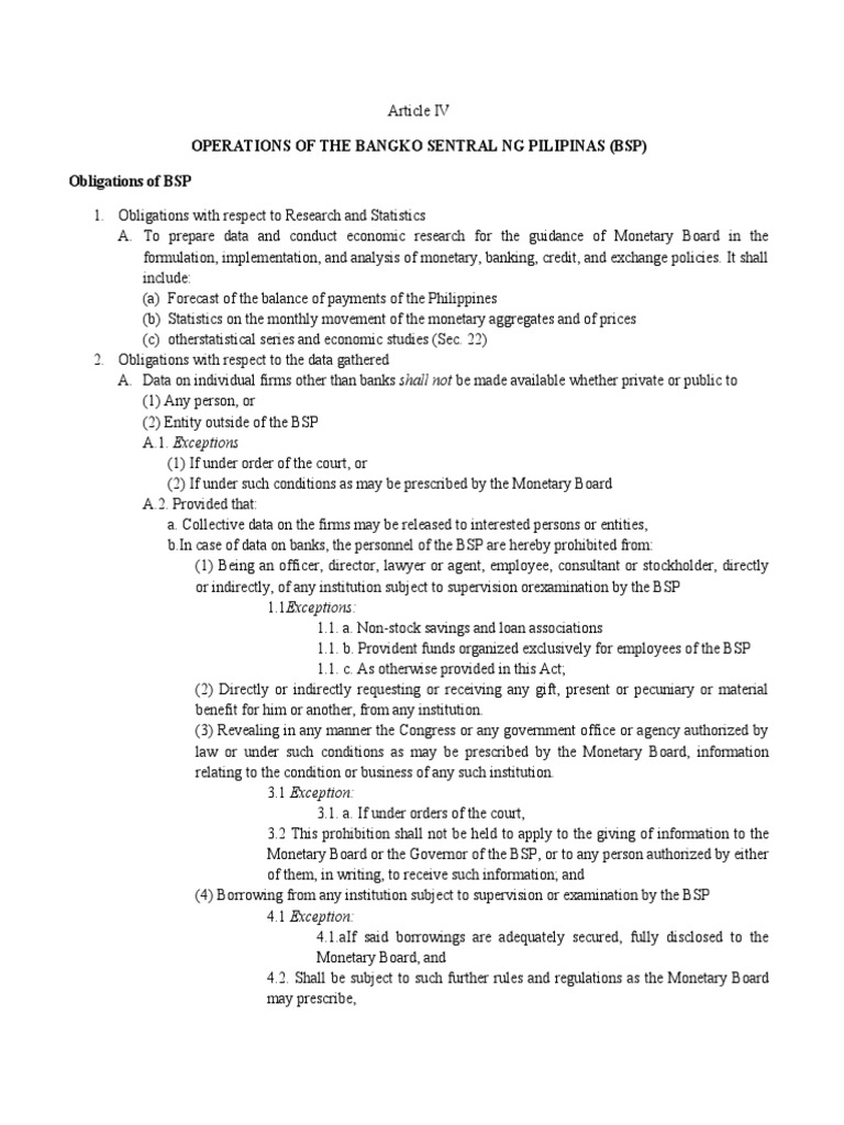 BSP Operations and Obligations Overview | PDF | Conservatorship ...