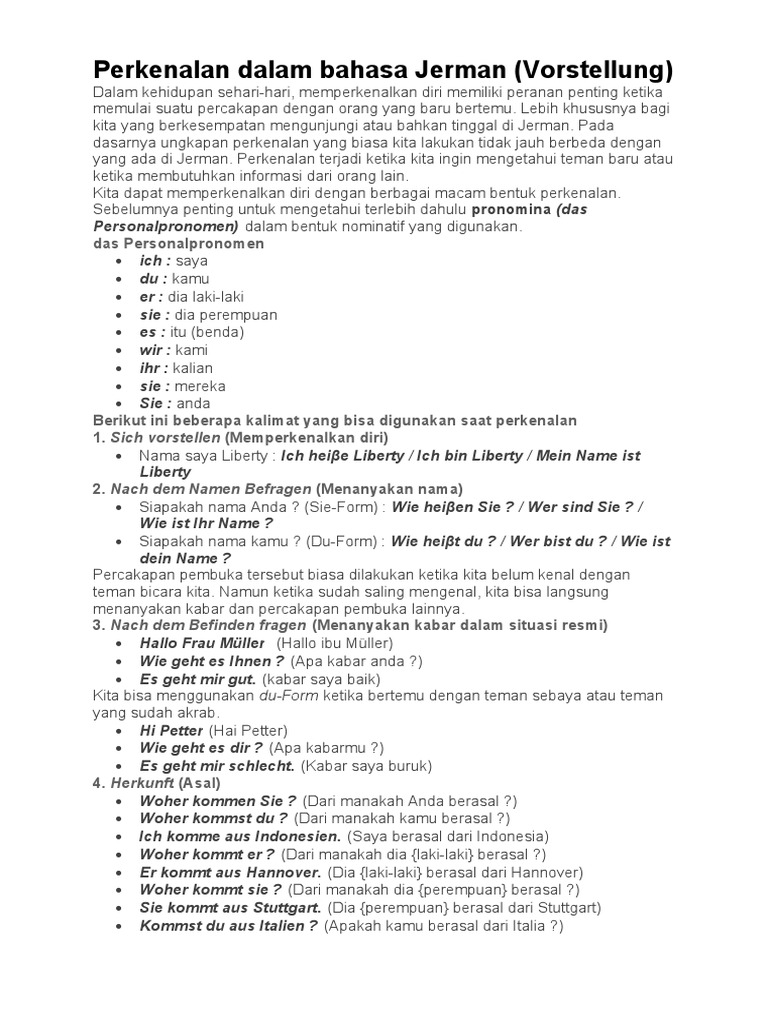 Perkenalan Dalam Bahasa Jerman Vorstellung