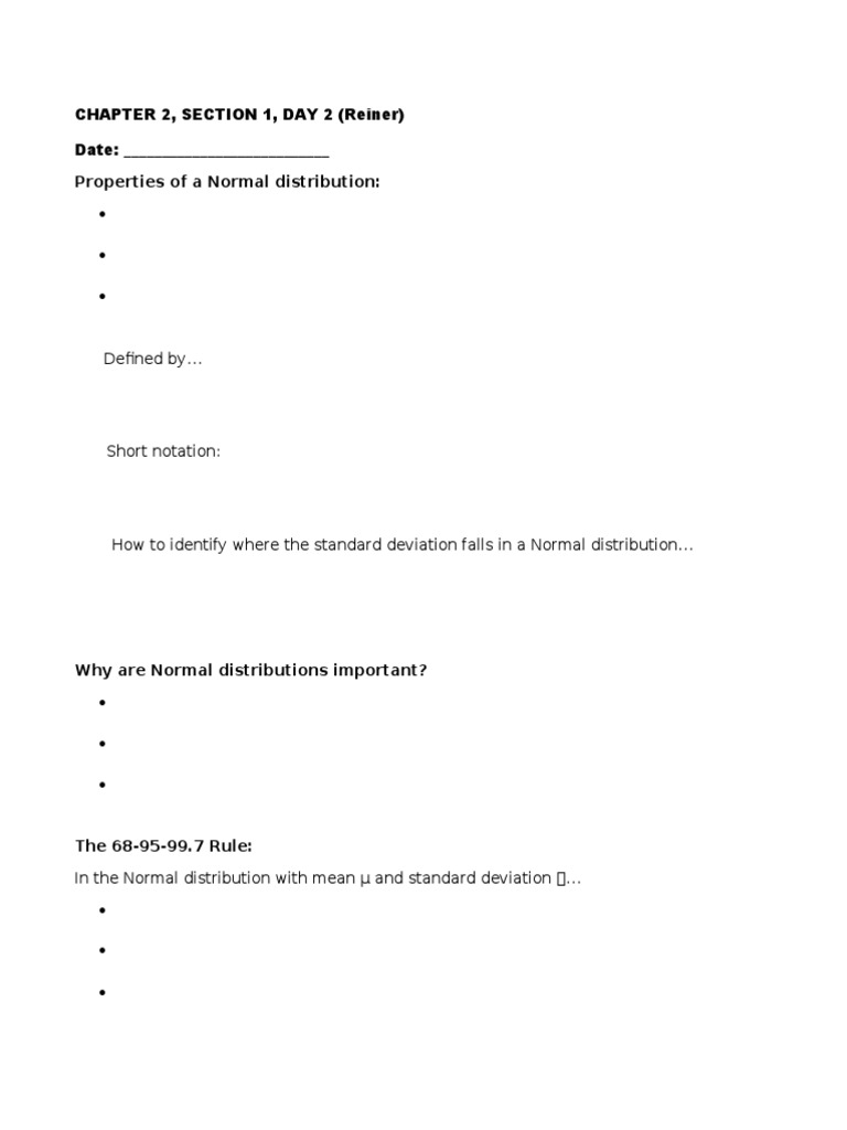 Properties of A Normal Distribution:: CHAPTER 2, SECTION 1, DAY 2 ...