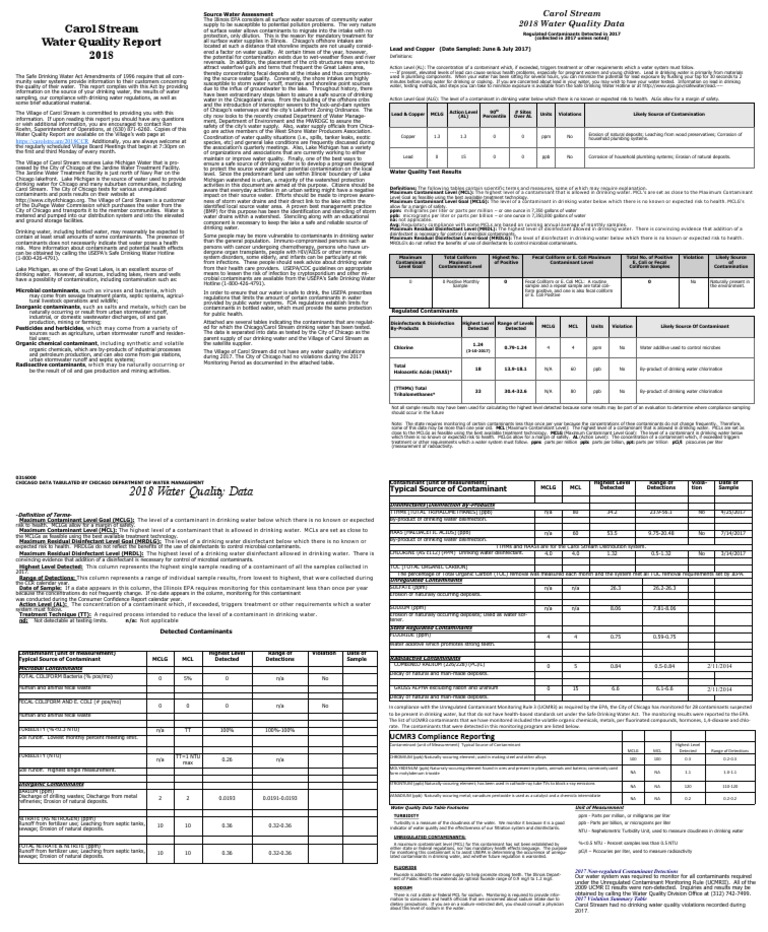 Carol Stream Water Quality Report 2018 PDF Drinking Water Water