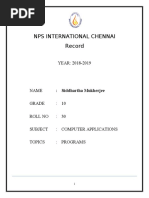 Nps International Chennai Record: YEAR: 2018-2019