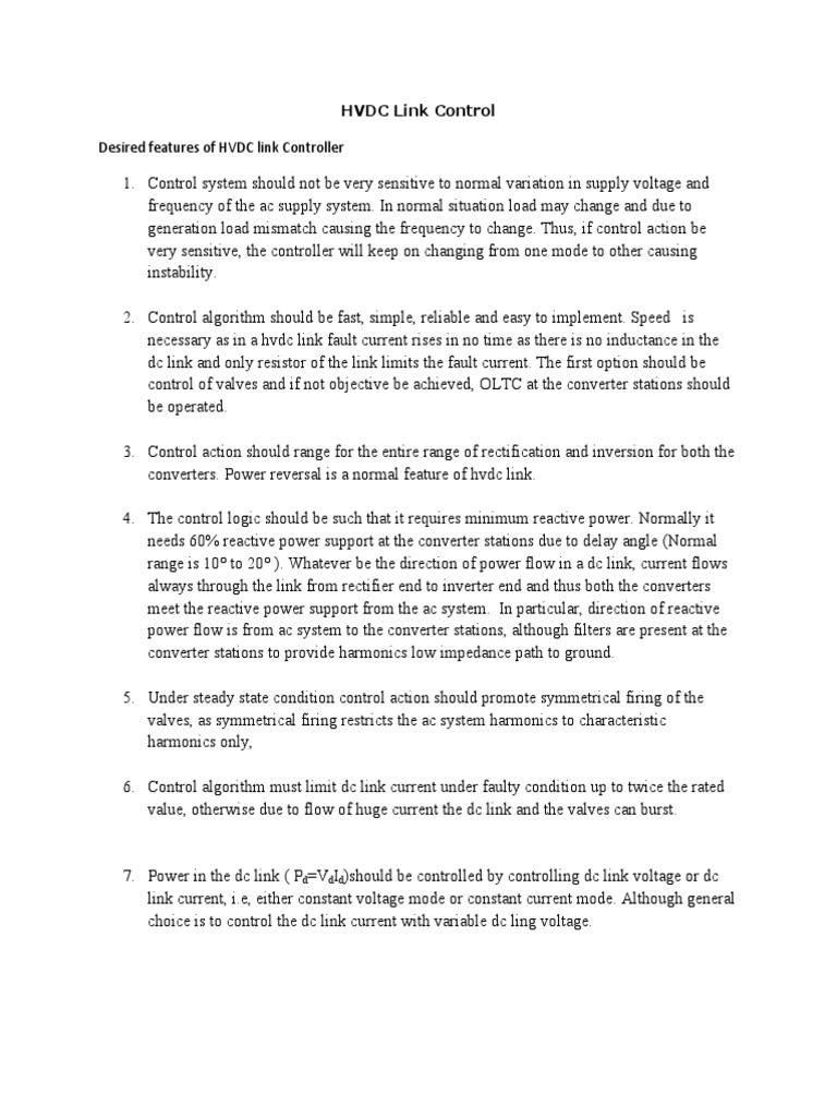 HVDC Link Control PDF High Voltage Direct Current Power Inverter