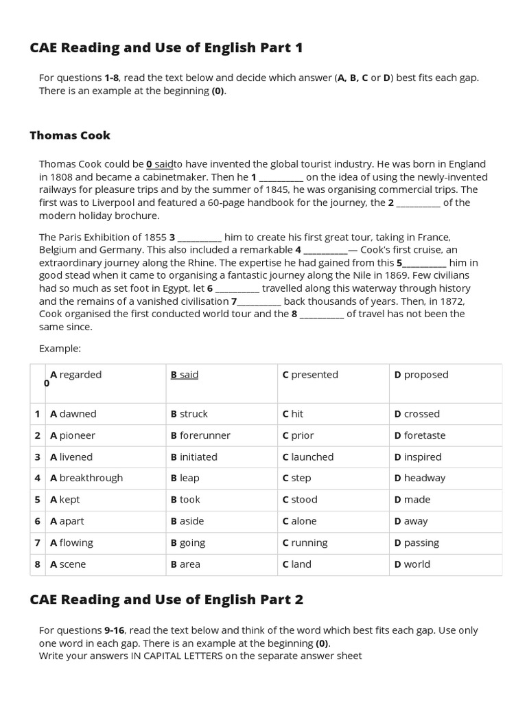 Cae reading and use of english practice test 3 printable engexam