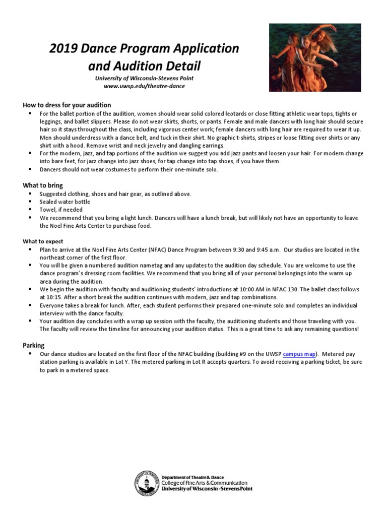 UWSP 2019 Dance Audition Guide | PDF | Audition | Dances