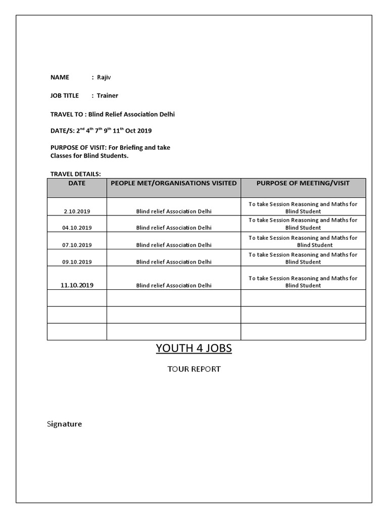 02.tour Report Format | PDF | Wellness
