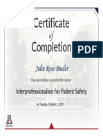 Patient Safety Interprofessional Event Certificate Interprofessionalism For Patient Safety 2019 Binder 3