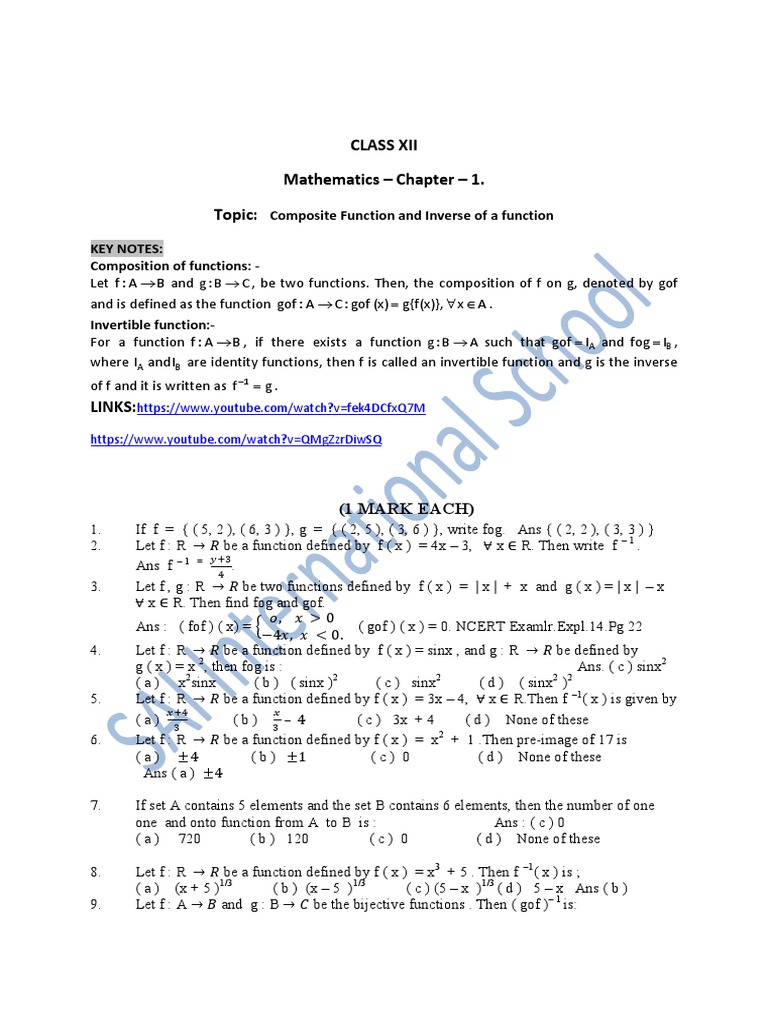Class Xii Mathematics - Chapter - 1. Topic:: A B A B 1 | PDF | Function ...