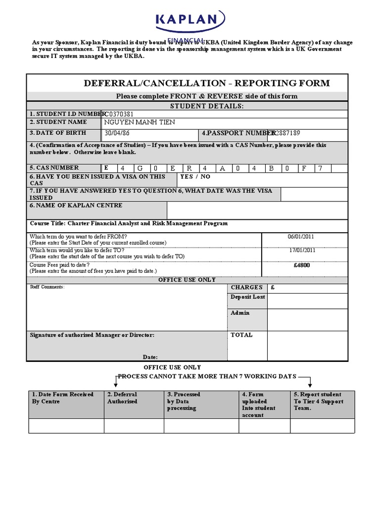 Deferral Form Reporting To Ukba v2 | PDF | Travel Visa | Government And ...