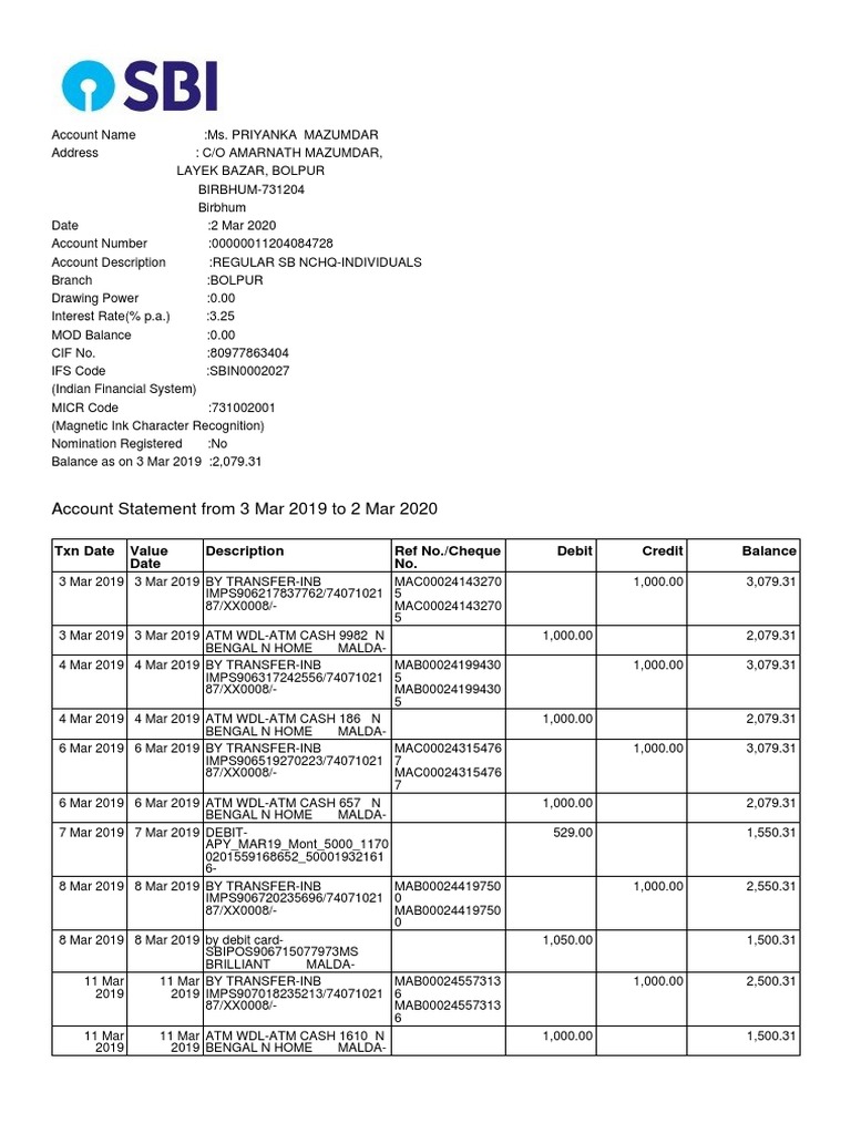 Priyanka's 2019-2020 Bank Statement | PDF | Debit Card | Services ...