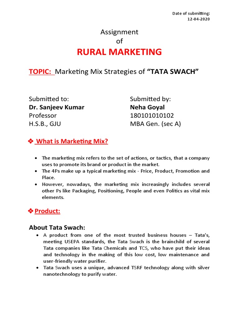 Rural Marketing Assignment of PDF Water Purification Water